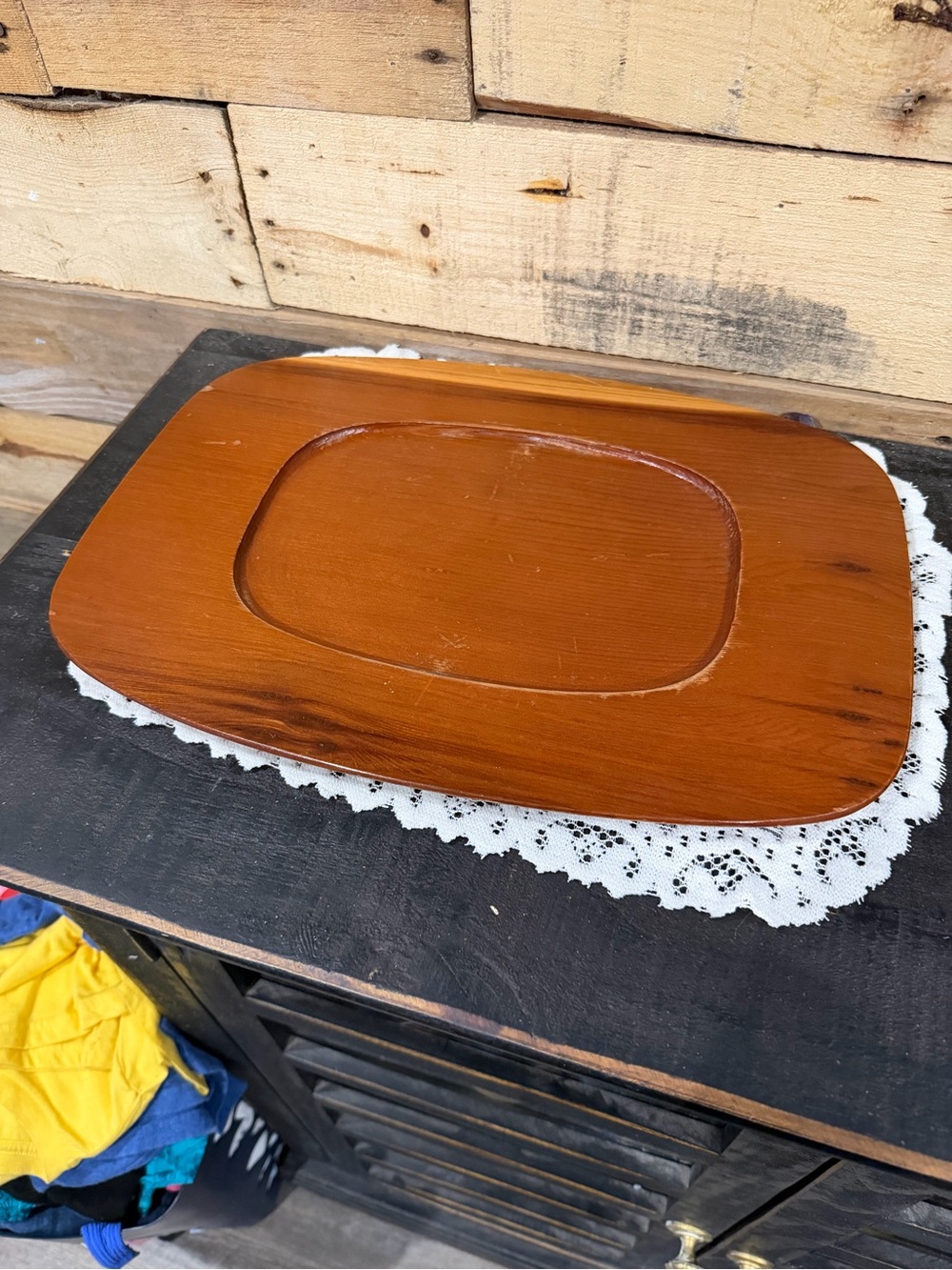 Mid-Century Wooden Serving Tray - Warm Teak Tone